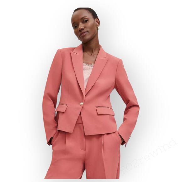 Sz8 NEW AnnTaylor PantSuit Blazer+Pant CrinkleCrepe BurntMauve - Picture 2 of 16